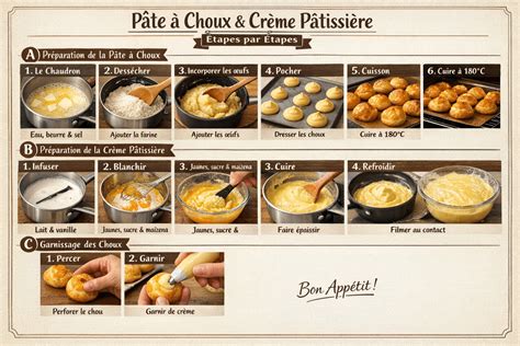 Infographie: Processus de crème pâtissière au café étape par étape