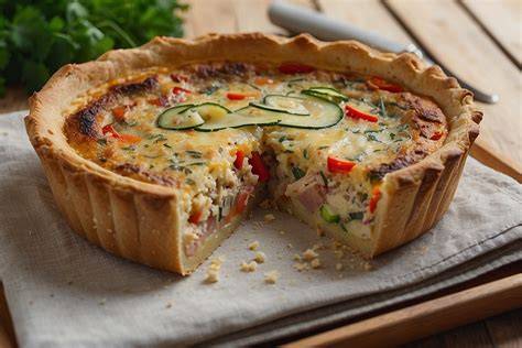 Illustration: planche de légumes et ingrédients pour quiche
