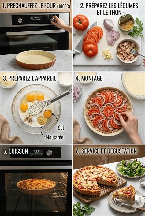 Schéma rapide de montage d'une quiche étape par étape