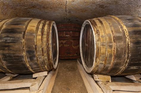 Fûts de chêne dans une cave