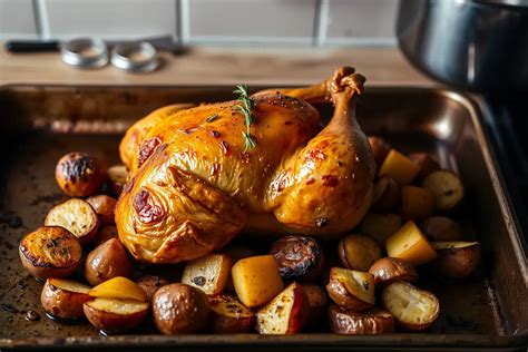 Poulet rôti doré dans son plat de cuisson