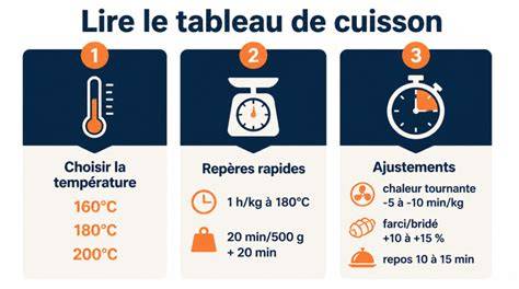 Schéma de cuisson: infusion préalable, cuisson et démarrage du repos