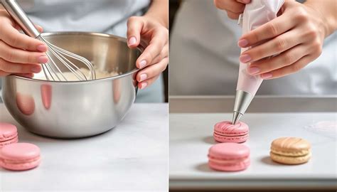 Infographie: Cycle de fabrication des macarons - sélection des ingrédients, meringue, cuisson, ganache et assemblage