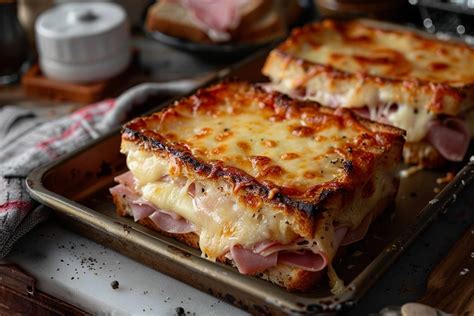 Ingrédients disposés pour un croque-monsieur au four