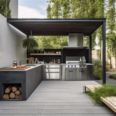 Conception d'une cuisine d'été moderne avec barbecue et évier