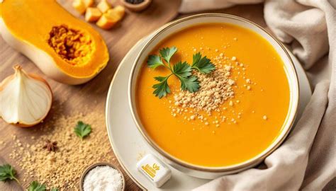 Bol de soupe de courge butternut et patate douce avec des toasts