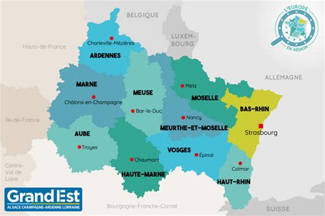 Carte de la région Grand Est montrant Thann et ses environs