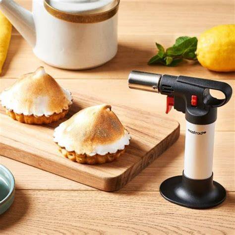 Schéma illustrant les composants et les boutons du chalumeau de cuisine (exemple Westmark)