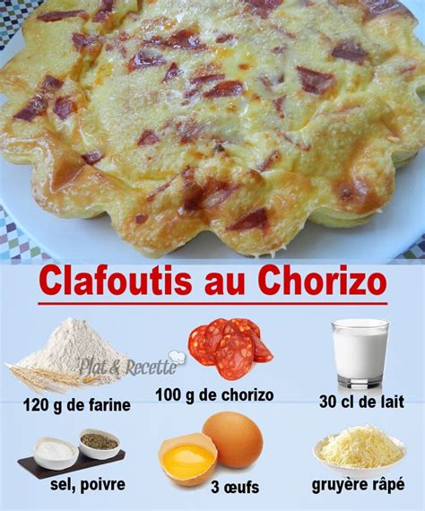Infographie: proportions et étapes clés du clafoutis au chorizo et aubergines
