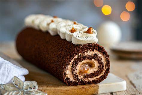 Illustration: schéma des inserts et couches d'une bûche passion-caramel
