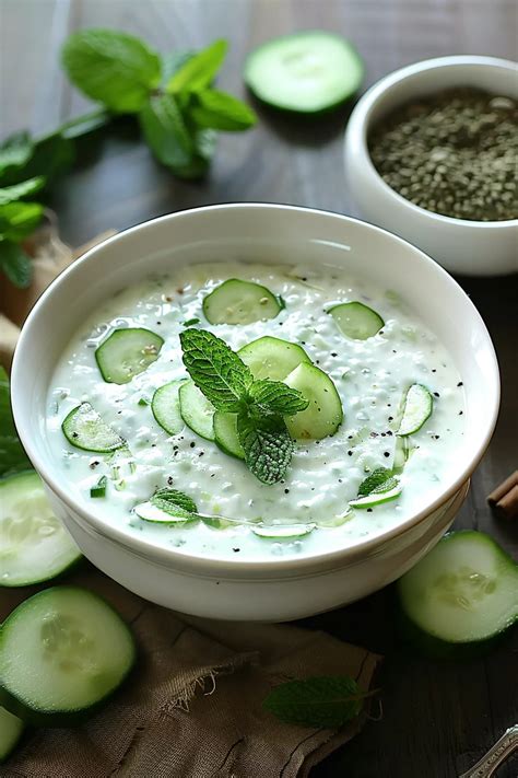 Bol de raïta au concombre et à la menthe