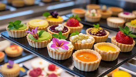 Infographie: schéma des différentes formes de mini tartelettes et exemples de garnitures