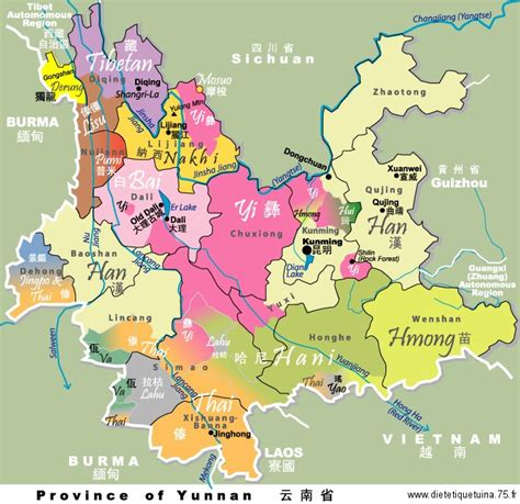 Carte de la province du Yunnan en Chine