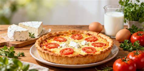Infographie: étapes clés de la préparation de la quiche tomate chèvre basilic