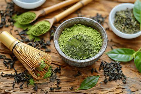 Images de thés matcha et ingrédients