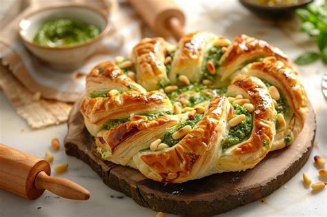 Pâte feuilletée roulée avec pesto et fromage
