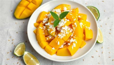 Salade d'asperges vertes avec mangue, noix de coco et sauce exotique