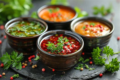 Une sélection de sauces de cuisine colorées et appétissantes