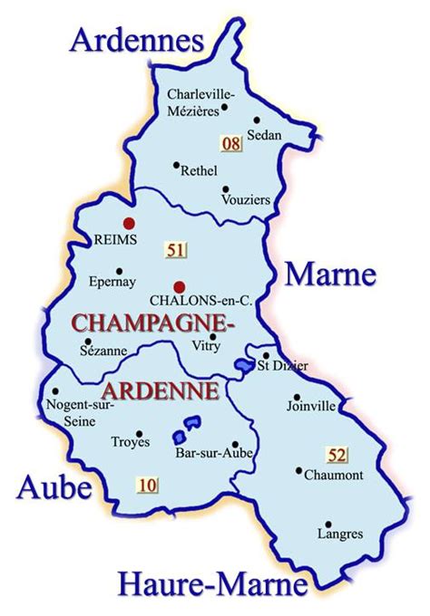 Carte de la région Champagne-Ardenne avec des points de vente