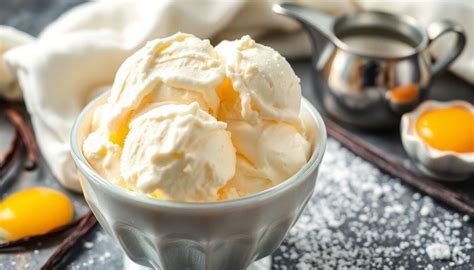 Glace à la vanille avec un filet de crème anglaise