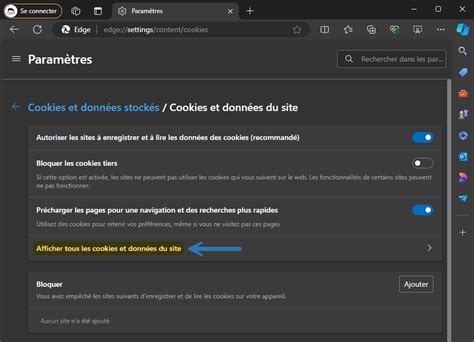 Tableau: paramètres Brave pour les cookies et les données de navigation