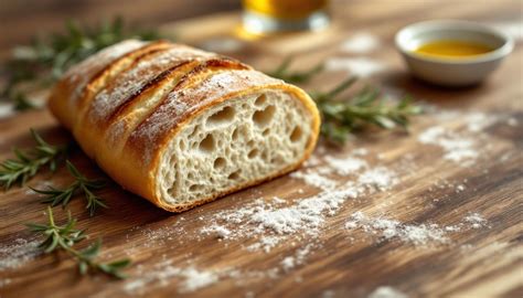 Image illustrative de la ciabatta à croûte dorée et mie alvéolée