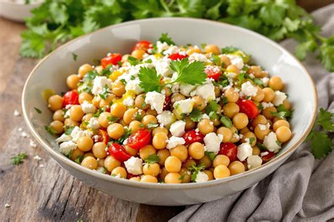 Mélange de pois chiches, ricotta, œufs et herbes prêt à être assemblé