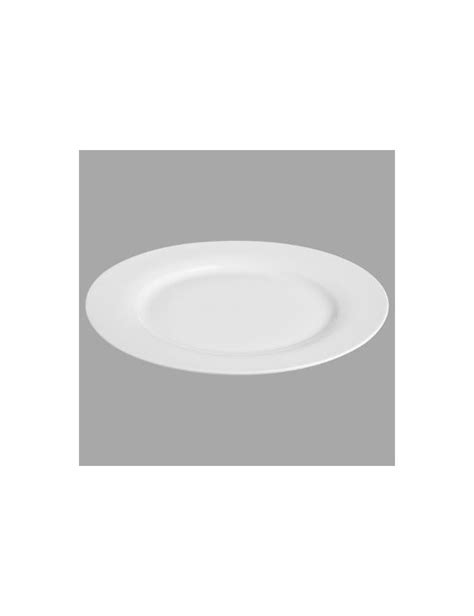 Assiette à pizza ronde en porcelaine blanche, décorée discrètement, avec une bordure légèrement texturée.