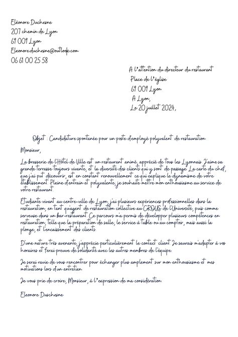 Illustration d'une lettre de motivation manuscrite avec des éléments de pâtisserie