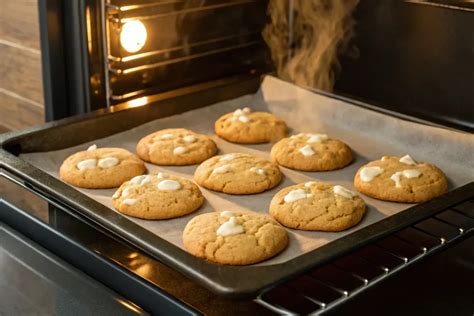Une plaque de cookies sortant du four, avec des chamallows légèrement dorés et fondus
