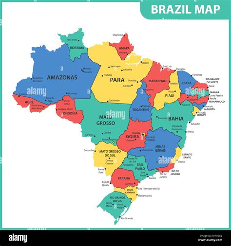 Carte du Brésil avec les états d'origine des plats