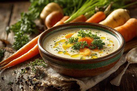 Velouté préparer avec légumes et ingrédients