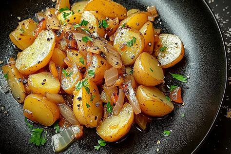 Poêle avec oignons et pommes de terre en cuisson