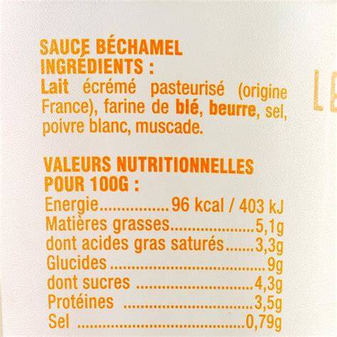 infographie valeurs nutritionnelles poisson béchamel