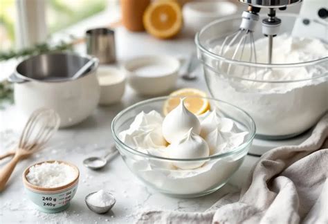 Blancs d'œufs et sucre en préparation pour meringue
