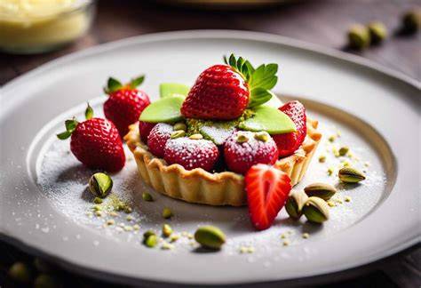 illustration sablés, ganache pistache et fraises