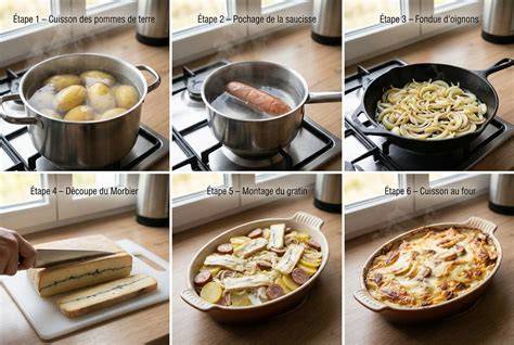 Infographie montrant les étapes de préparation d'une fondue de légumes Cookeo: découpe, dorage, cuisson sous pression, ajout de crème
