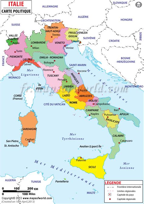 Carte de l'Italie avec les régions