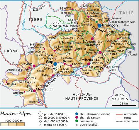 Carte des boutiques et ateliers sucrés des Hautes-Alpes illustrant Gap, Briançon et environs