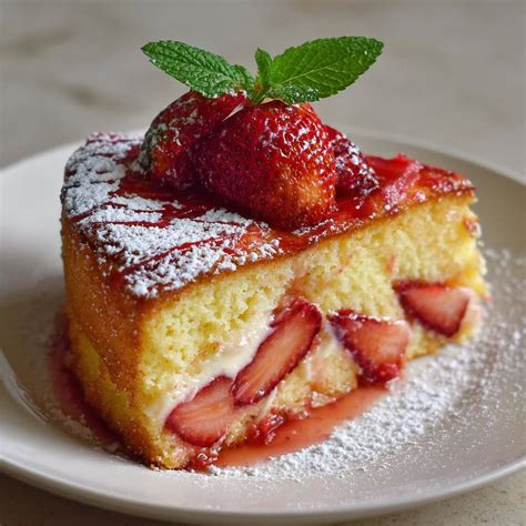 Fraises fraîches et morceaux de flan