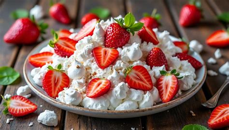 Assiette de dessert Eton Mess avec fraises, crème et éclats de meringue