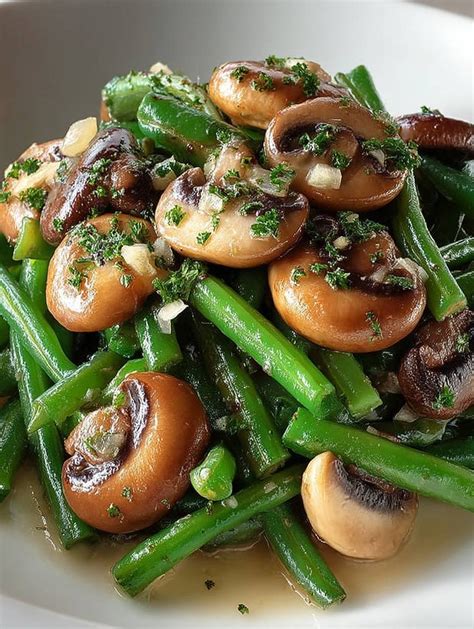 Assortiment de légumes frais, haricots verts et champignons