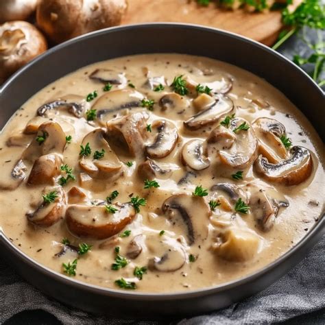 Ingrédients pour une sauce crémeuse : crème fraîche, champignons, oignons