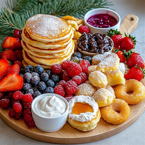 Plateau de pancakes végétariens avec fruits rouges et sirop d'agave