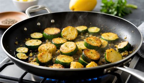 Fleurs de courgettes dorées en train de frire dans une poêle
