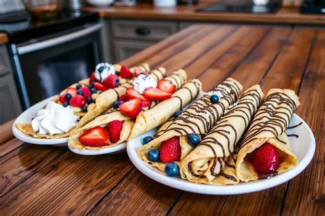 Table avec des crêpes garnies