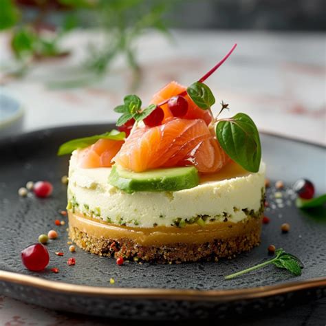 Cheesecake salé aux tomates et saumon: schéma de dressage et décoration