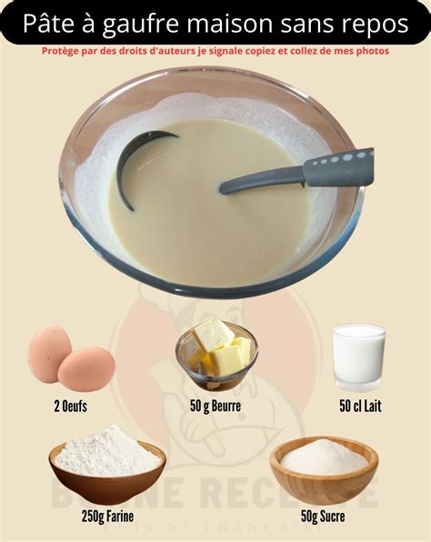 Ingrédients pour une pâte à gaufre : farine, œufs, lait, beurre