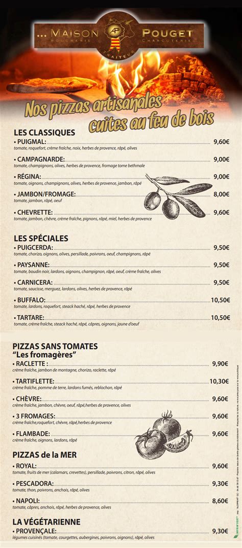 carte des pizzas artisanales