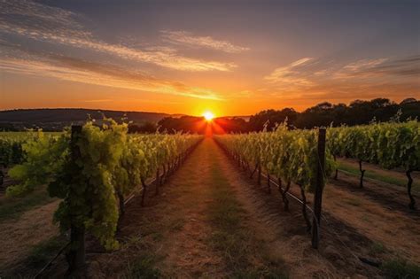 Vignoble de Vouvray au coucher du soleil
